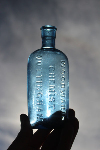 Old Apothecary Bottle - Circa 1890 - WOODWARD CHEMIST - NOTTINGHAM -BEAUTIFUL LIGHT BLUE -  Please No Discount Codes On This Listing