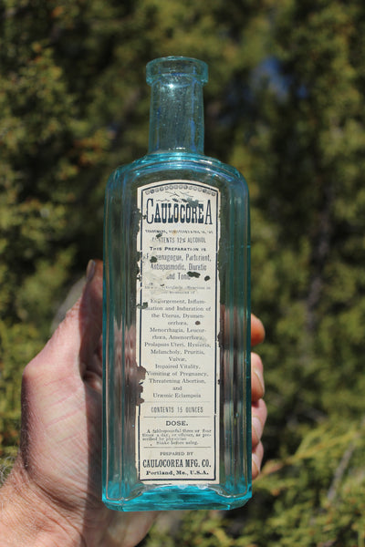 Old Apothecary Bottle  - Circa 1890's - CAULCOREA - PREPARED BY CAULOCOREA M. F. G CO. - Portland, Me. - Fine Condition - -  Please No Discount Codes On This Listing