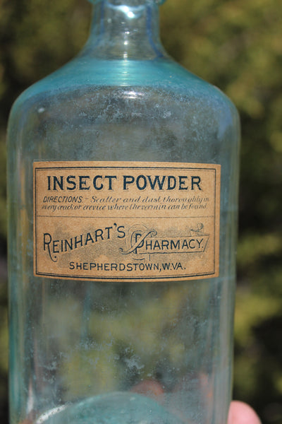 Old Apothecary Bottle  - Circa 1840 to 1860's -  OPEN PONTIL w/ Label - INSECT POWDER - Reinhard's Pharmacy - Shepherdstown, W. VA. - Near Mint Overall  -  Please No Discount Codes On This Listing
