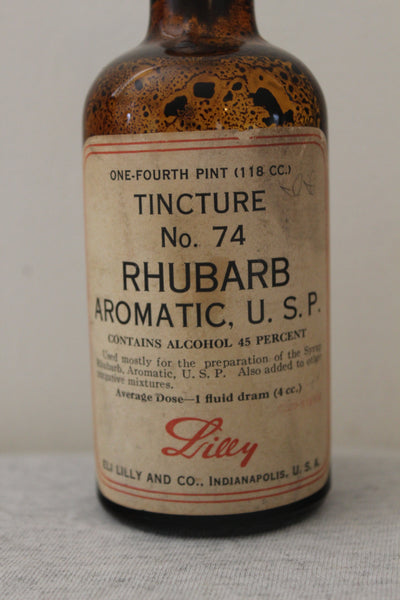 Old Apothecary Bottle - TINCTURE No. 74 RHUBARB AROMATIC, U.S.P.  Eli Lilly And Co., Indianapolis - Please No Discount Codes On This Listing
