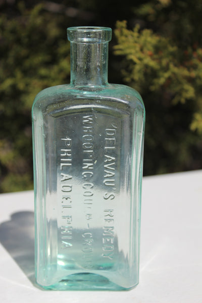 Old Apothecary Bottle  - Circa 1890's  -  DELAVAU'S REMEDY - WOOPING COUGH - CROUP - PHILADELPHIA - Fine Condition  -  Please No Discount Codes On This Listing