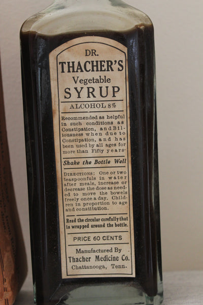 Old Apothecary Bottle - DR.THACHER'S VEGETABLE SYRUP CHATTANOOGA EMB WITH LABEL, CORK BOX & ADV.FLYER - Please No Discount Codes On This Listing