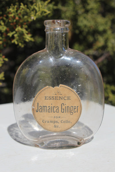 Old Apothecary Bottle  - Circa 1880's  - Pumpkin Seed Flask - Essence  JAMAICA GINGER - For Cramps, Colic, &c. - Fine Condition  -  Please No Discount Codes On This Listing