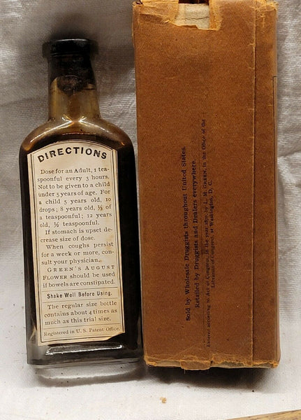 Old Apothecary Bottle -FULL EMBOSSED DR. A BOSCHEE'S COUGH SYRUP L. M. GREEN WOODBURY NJ LABEL BOX PHAM- Please No Discount Codes On This Listing