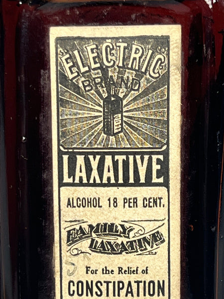 Old Apothecary Bottle - Vtg Sealed Paper Labels Electric Brand Laxative Drug Store Brown Glass Bottle - Please No Discount Codes On This Listing
