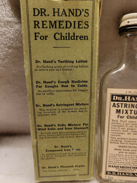 Old Apothecary Bottle - Dr. Hand's Astringent Mixture Original Label & Box Philadelphia Pennsylvania- Please No Discount Codes On This Listing