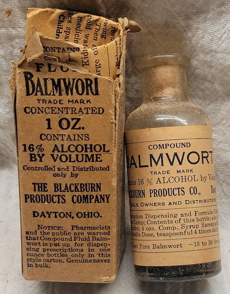 Old Apothecary Bottle - Balmwort Blackburn Products Co Dayton Ohio Original Labels Box Phamplet - Please No Discount Codes On This Listing