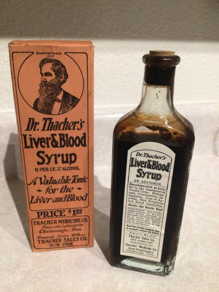 Old Apothecary Bottle - VINTAGE MEDICINE BOTTLE & BOX DR THACHER’S LIVER AND BLOOD SYRUP FORMULA 1914  - SUPERB CONDITION - Please No Discount Codes On This Listing
