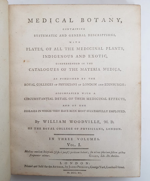 RARE & IMPORTANT WORK - William Woodville 1790 1st Edition - MEDICAL BOTANY - w/274 RARE Hand Colored Engraved Plates! 4 Volumes  FINE & Outstanding!
