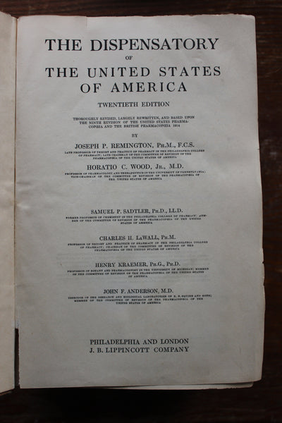Dispensatory of the United States Remington & Wood  20th Ed. 1918 Cloth Bound Illus - An Inexpensive and Usable Copy!