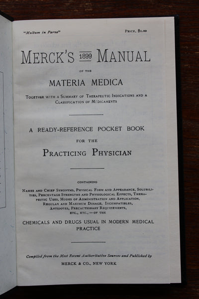 MERCK'S 1899 MANUAL of the MATERIA MEDICA - Chemicals and Drugs Used In Modern Medical Practice - Very Fine Condition