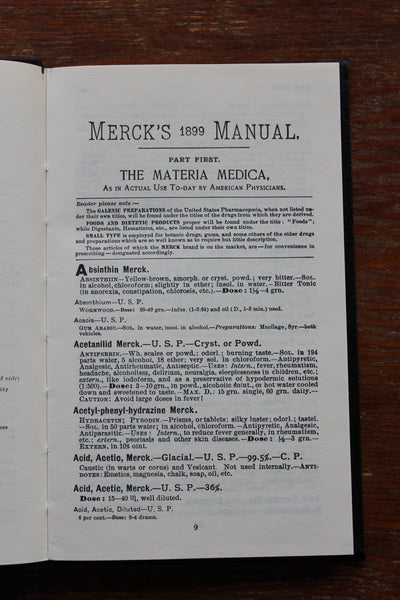 MERCK'S 1899 MANUAL of the MATERIA MEDICA - Chemicals and Drugs Used In Modern Medical Practice - Very Fine Condition
