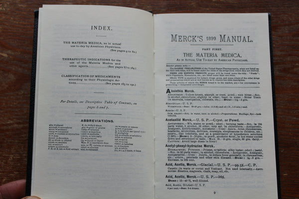 MERCK'S 1899 MANUAL of the MATERIA MEDICA - Chemicals and Drugs Used In Modern Medical Practice - Very Fine Condition