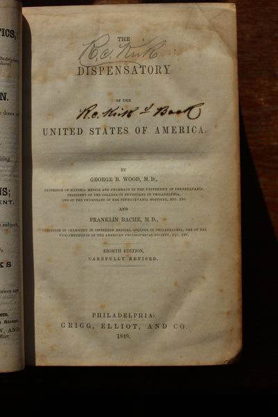 1849 United States Dispensatory Leather Hard Cover Eighth Edition
