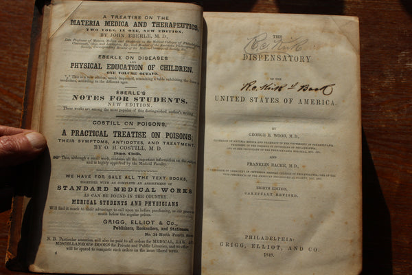 1849 United States Dispensatory Leather Hard Cover Eighth Edition