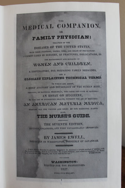 The Medical Companion or Family Physician, Leather Bound Reprint of Rare 1827 Work by James Ewell