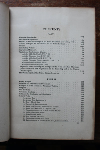 1916 PHARMACOPEIA OF THE UNITED STATES 9th Decennial Rev Hardcover Book