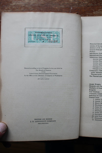 1916 PHARMACOPEIA OF THE UNITED STATES 9th Decennial Rev Hardcover Book