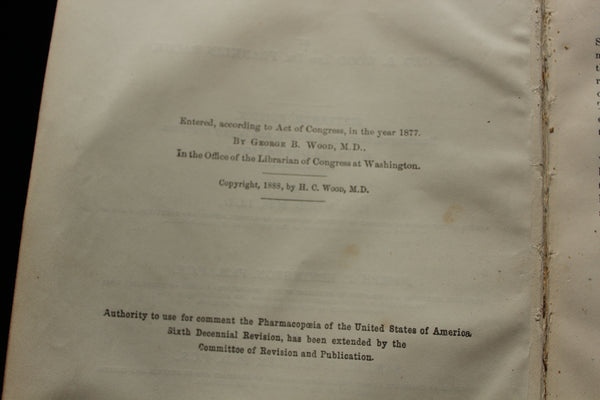 1890 THE DISPENSATORY Of The United States - 16th Edition - Wood & Bache - Hardcover VOLUME 1
