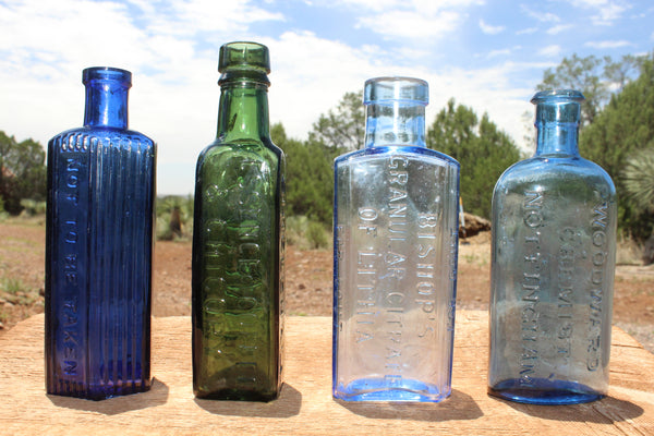 SPECIAL FUND RAISER - (4) Spectacular OLD MEDICINE BOTTLES - Beautiful Display -