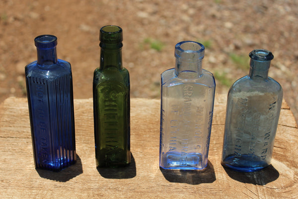 SPECIAL FUND RAISER - (4) Spectacular OLD MEDICINE BOTTLES - Beautiful Display -