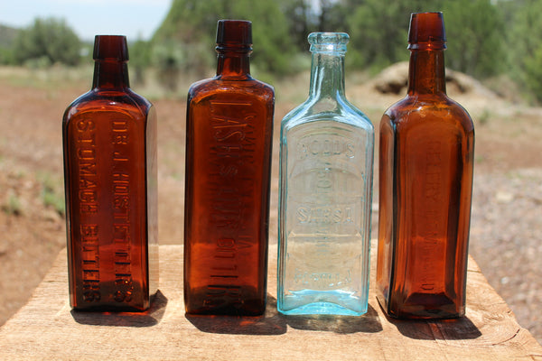 SPECIAL FUND RAISER - (4) Spectacular OLD MEDICINE BOTTLES - Beautiful Display