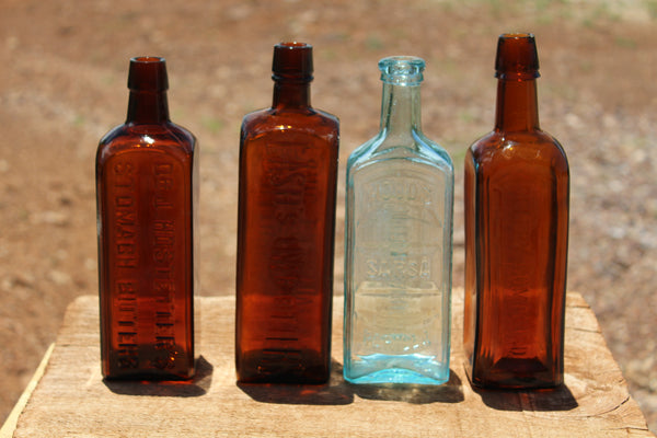 SPECIAL FUND RAISER - (4) Spectacular OLD MEDICINE BOTTLES - Beautiful Display