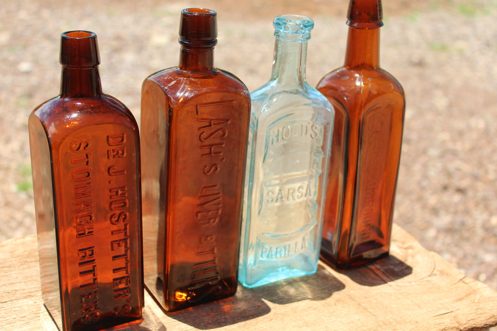 SPECIAL FUND RAISER - (4) Spectacular OLD MEDICINE BOTTLES - Beautiful Display