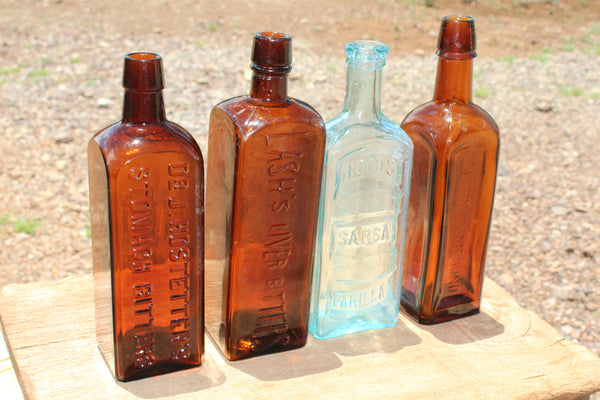 SPECIAL FUND RAISER - (4) Spectacular OLD MEDICINE BOTTLES - Beautiful Display