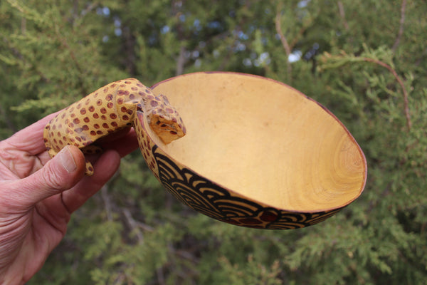 FUND RAISER -   Beautiful Artist Carved Wooden Bowl with Leopard From Mozambique -  Please No Discount Codes On This Listing!
