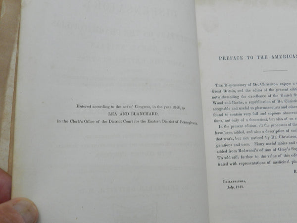 1848, A Dispensatory... Pharmacopoeias by R Christison & RE Griffith, LEATHER - VERY GOOD and Beautiful Copy Of This Rare Work
