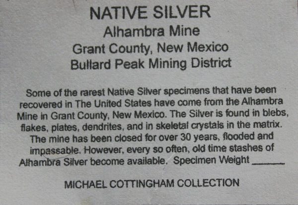FUND RAISER - MINERAL NATIVE SILVER Very Rare Locality New Mexico 84 gram Specimen