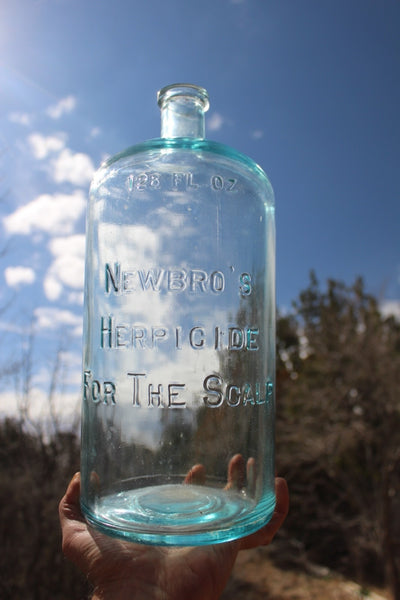 FUND RAISER - Medicine Pharmacy Bottle NEWBRO'S HERPICIDE FOR THE SCALP - RARE LARGE 128 oz.
