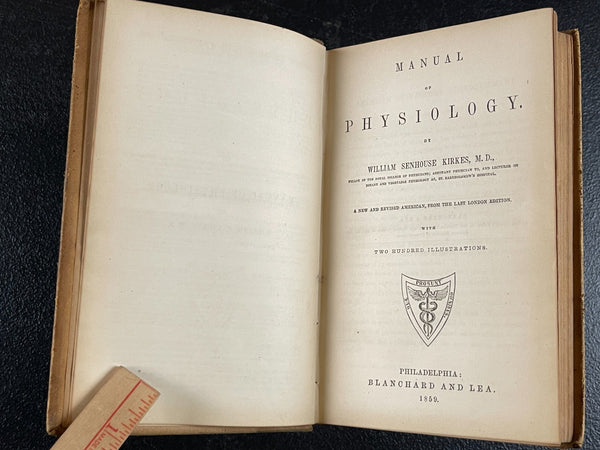 1857 Manual of Physiology Kirkes, Medical Leather Bound Heart Brain Vision Illus., Very Good Copy Of Rare Work!