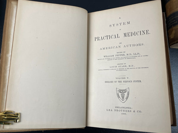 1885 1886 System of Medicine, Pepper, 1st, Complete 5 Vol Leather Bound Book Set VERY RARE AS A SET THIS NICE!