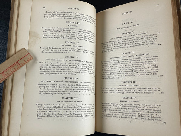 1876 Midwifery 1st, Playfair, Pregnancy Birth Obstetrics, Leather Medical Book - RARE