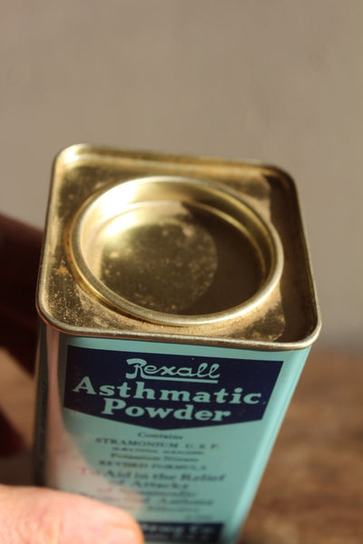 MEDICINE PHARMACY TIN REXALL ASTHMATIC POWDER United Drug Co. W/Contents MINT