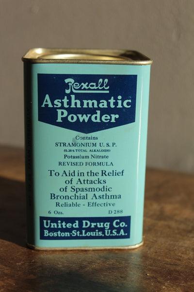 MEDICINE PHARMACY TIN REXALL ASTHMATIC POWDER United Drug Co. W/Contents MINT