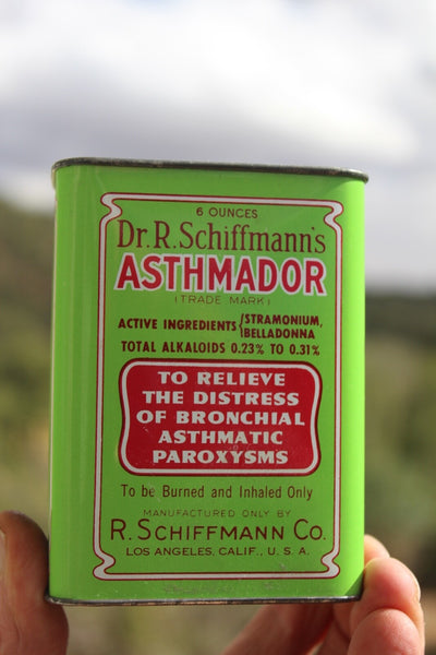 MEDICINE PHARMACY TIN DR. R. SCHIFFMANN'S ASTHMADOR Los Angeles, CA. W/Contents