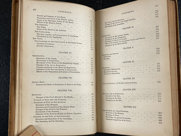 1857 Manual of Physiology Kirkes, Medical Leather Bound Heart Brain Vision Illus., Very Good Copy Of Rare Work!