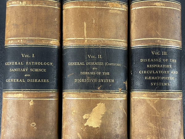 1885 1886 System of Medicine, Pepper, 1st, Complete 5 Vol Leather Bound Book Set VERY RARE AS A SET THIS NICE!