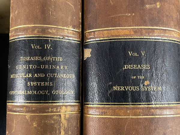 1885 1886 System of Medicine, Pepper, 1st, Complete 5 Vol Leather Bound Book Set VERY RARE AS A SET THIS NICE!