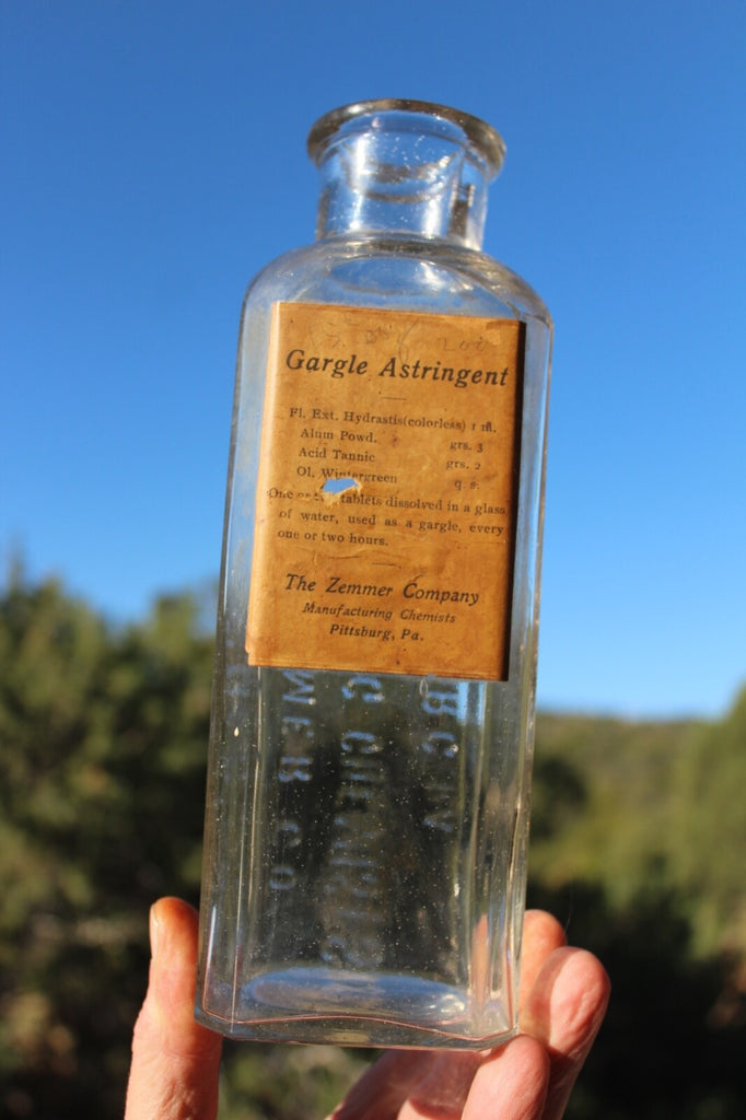 Fund Raiser - MEDICINE PHARMACY GARGLE ASTRINGENT Zimmer Co. Pittsburg, Pa. Label & Embossed
