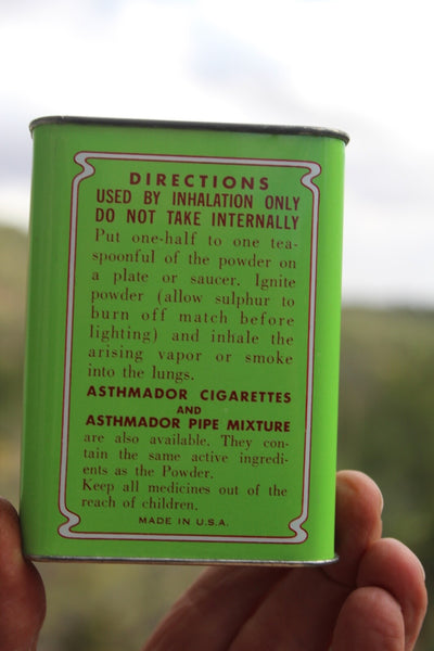 MEDICINE PHARMACY TIN DR. R. SCHIFFMANN'S ASTHMADOR Los Angeles, CA. W/Contents