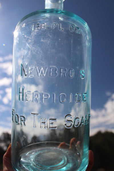 FUND RAISER - Medicine Pharmacy Bottle NEWBRO'S HERPICIDE FOR THE SCALP - RARE LARGE 128 oz.