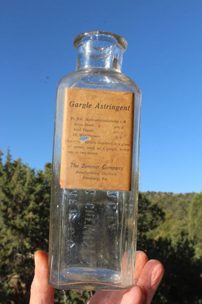 Fund Raiser - MEDICINE PHARMACY GARGLE ASTRINGENT Zimmer Co. Pittsburg, Pa. Label & Embossed