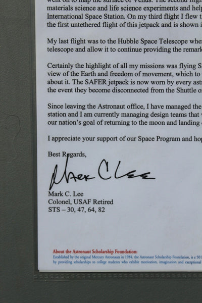 FUND RAISER -  Astronaut Autograph - MARK C. LEE 2007 Astronaut Club - Signed Letter