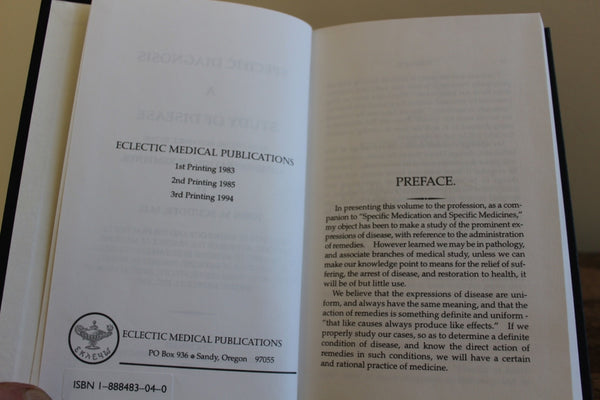 FUND RAISER - Specific Diagnosis by John M. Scudder – Eclectic Medical Publications – 1994 3rd  - Important Work