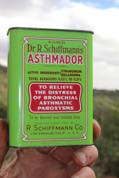MEDICINE PHARMACY TIN DR. R. SCHIFFMANN'S ASTHMADOR Los Angeles, CA. W/Contents