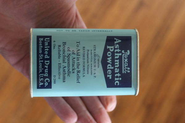 MEDICINE PHARMACY TIN REXALL ASTHMATIC POWDER United Drug Co. W/Contents MINT